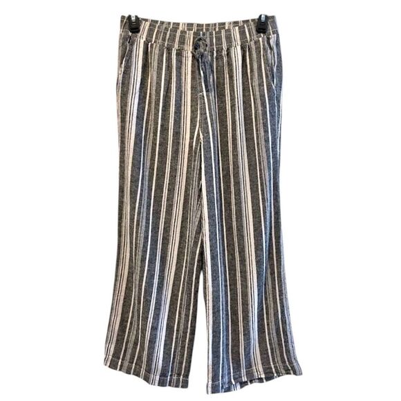 Briggs NY High Waisted Linen Wide Leg Pants Gray & White Striped Women’s Large - Picture 2 of 6